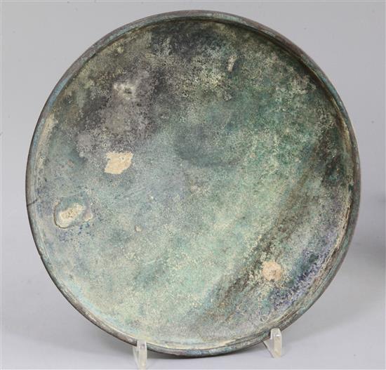 A Chinese archaic bronze ritual food vessel and cover, Dui, Warring States period, 4th-2nd century B.C., 25cm high, 27cm wide, damage